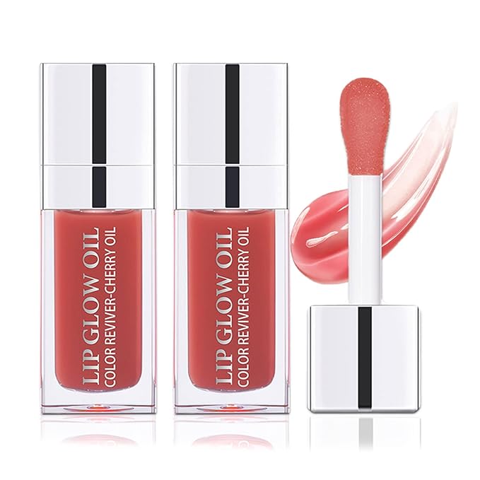 2 PCS Plumping Lip Glow Oil (ROSEWOOD), Clear Tinted Lip Gloss Set, Moisturize Nourish and Enhance Your Lips Oil with a Natural Long-Lasting Shine - Perfect for Any Occasion