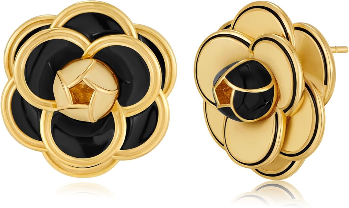 CLASSYZINT Gold/White/Red/Black Flower Stud Earrings