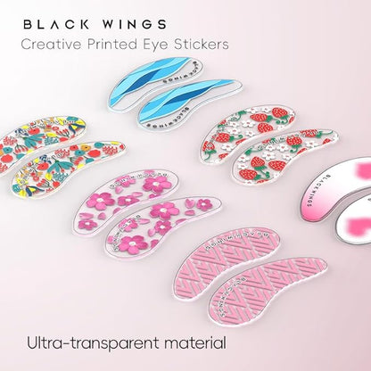 Black Wings 6 Pairs Silicone Eye Patches with Self-Adhesive Design - Cute Bear & Rabbit Inspired Eye Care Patches (cherry blossom 6 pairs)