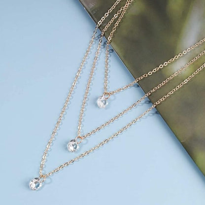 Boho Layered Crystal Necklace Choker Gold Bezel Pendant