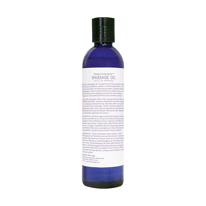 Master Massage Organic Massage Oil - 8 fl oz, Soothing Sense, Water-Soluble, Skin-Nourishing Formula for Relaxation, Ideal for Massage Therapy and Home Use, Pack of 1