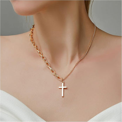 Simple Cross Necklace Asymmetric Chain Cross