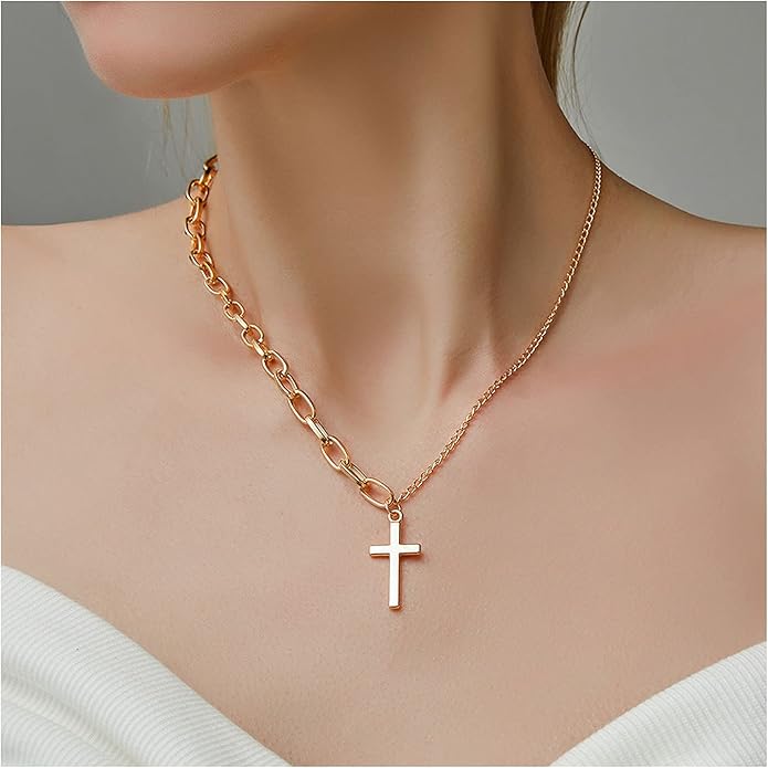Simple Cross Necklace Asymmetric Chain Cross