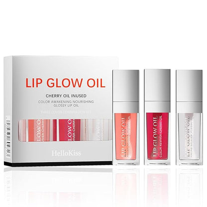 3 Set Lip Oil Hydrating Tinted Lip Gloss, Plump Lip Gloss Lip Care Transparent Toot Lip Oil Tinted, Glass Lip Glow Oil Fresh Texture & Non-sticky, Nourishing Repairing Lightening Lip- A