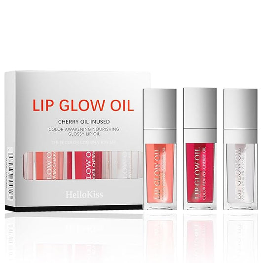 3 Set Lip Oil Hydrating Tinted Lip Gloss, Plump Lip Gloss Lip Care Transparent Toot Lip Oil Tinted, Glass Lip Glow Oil Fresh Texture & Non-sticky, Nourishing Repairing Lightening Lip- A