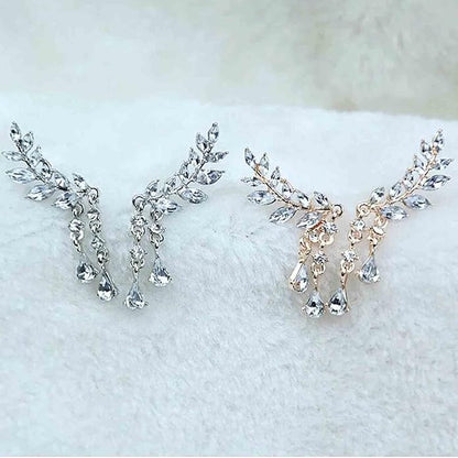 Boho Rhinestone Ear Crawler Earrings Gold Crystal Wing