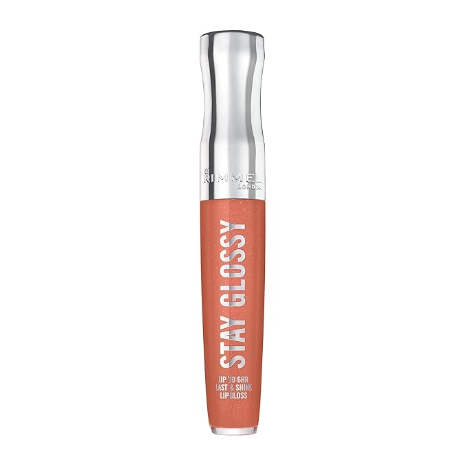 Rimmel London Stay Glossy, 465 Melon-Air, Lip Gloss, Non-Sticky, Cruelty-Free, Color and Shine, Up To 6-Hour Wear, Precise Applicator, 0.18oz