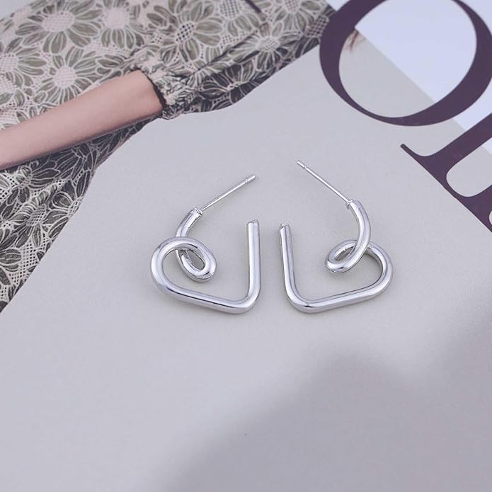 Vintage Heart Hoop Earrings Gold Heart