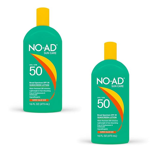 NO-AD SPF 50 Sunscreen Lotion | Hypoallergenic | Broad Spectrum UVA/UVB Protection | Water Resistant | Octinoxate & Oxybenzone Free with moisturizing Vitamin E and Aloe 16oz | Pack of 2