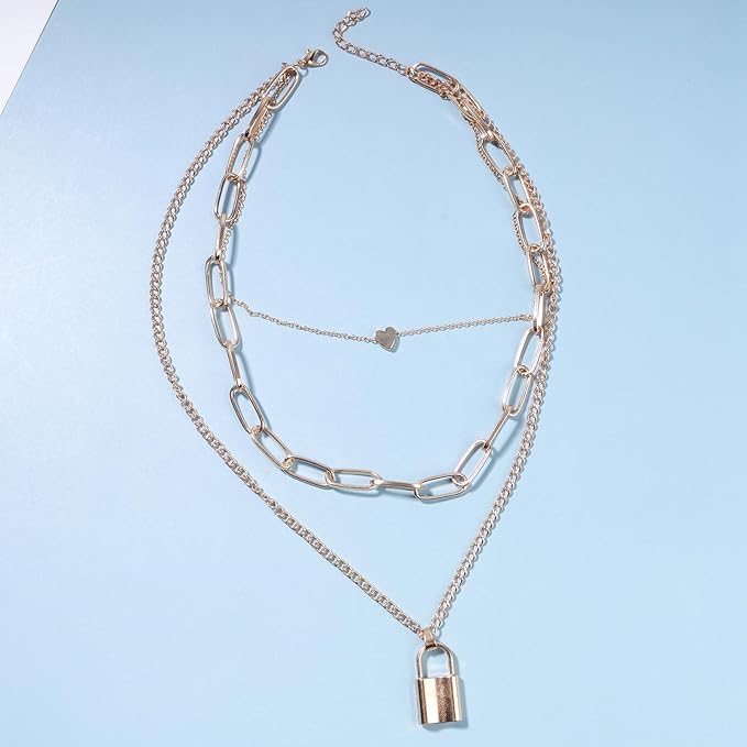 Punk Layered Heart Choker Necklace Gold