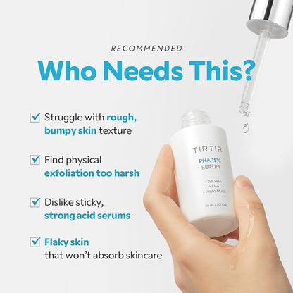 TIRTIR PHA 15% Exfoliating Serum - Hydrating Water Peeling for Smooth, Radiant Skin - Gentle PHA & LHA Formula for Sensitive Skin