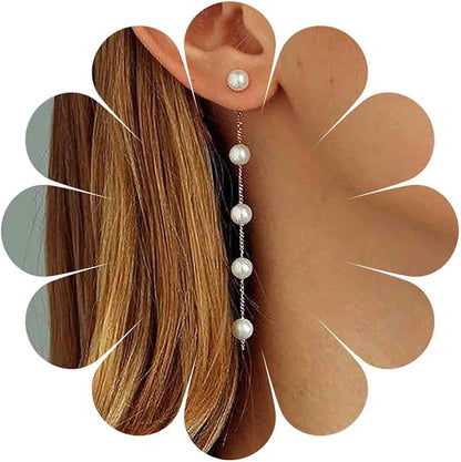 Boho Pearl Drop Earrings Long Pearl Tassel Earrings