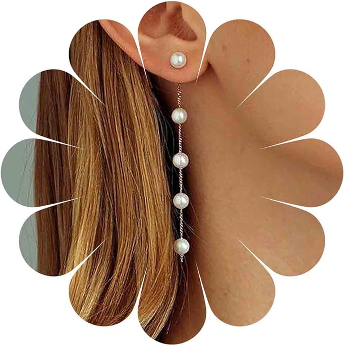 Boho Pearl Drop Earrings Long Pearl