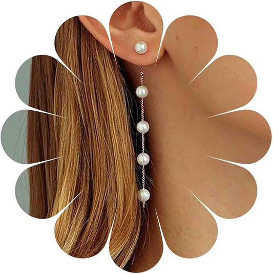 Boho Pearl Drop Earrings Long Pearl