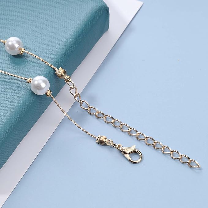 Boho Pearl Choker Necklace Floating Pearl Station Necklace