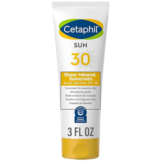 Cetaphil Sheer Mineral Sunscreen Lotion for Face & Body, 3 fl oz, 100% Mineral Sunscreen: Zinc Oxide & Titanium Dioxide, Broad Spectrum SPF 30, For Sensitive Skin