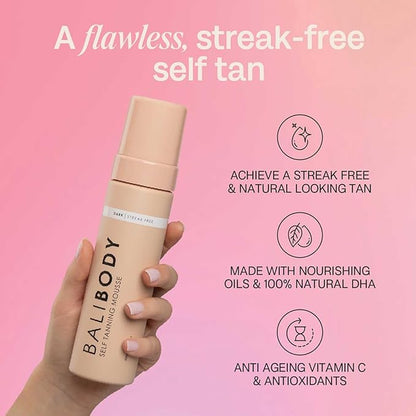 Bali Body Self-Tanning Mousse - Dark | Natural Bronzed Shade, Streak-Free Green Based Tinted Self-Tanner for All Skin Types | Vegan, Cruelty Free, Australian Made (200 ml/6.7 fl oz)