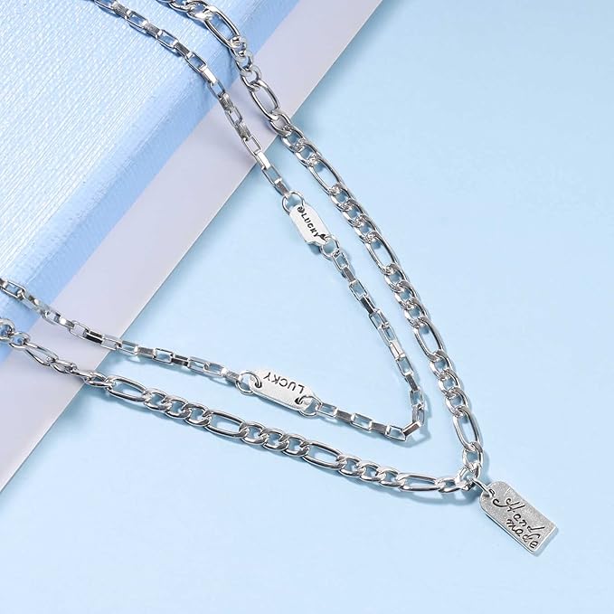Boho Layered Silver Bar Necklace Choker
