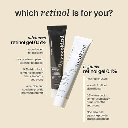 Cocokind Advanced Retinol Gel 0.5%, Improve the Appearance of Fine Lines and Uneven Texture without Irritation, Aloe and Cica to Prevent Dryness, 1 fl oz