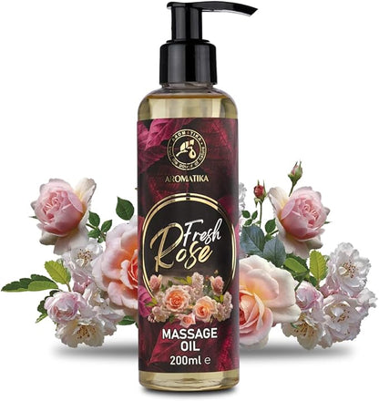 Massage Oil Rose 6.8 Fl Oz (200ml) - Body Oil with Rosewood - Jojoba - Almond - Grapeseed - Peach Kernel Oils & Rose Extract - Aromatherapy Massage Oil - Rose Oil - Good Sleep - Foot Care