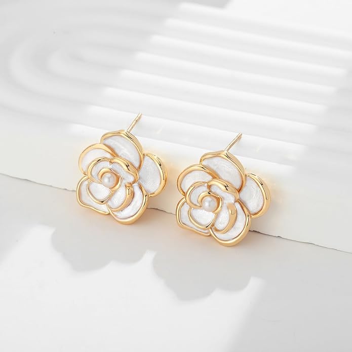 CLASSYZINT Gold/White/Red/Black Flower Stud Earrings