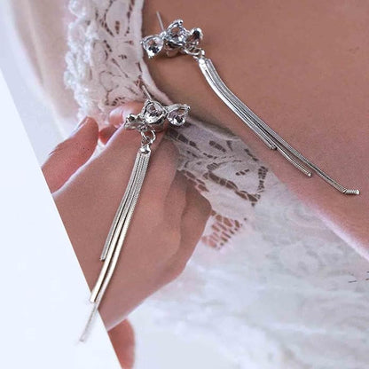 Vintage Crystal Bow Chain Drop Earrings Rhinestone Heart