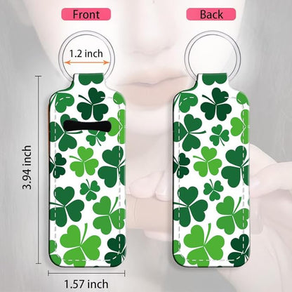 Chapstick Holder Keychain Holder Neoprene Lip Balm Lipstick Lip Gloss Holder Travel Accessory for Girls Women Gift(Clover Leaf)