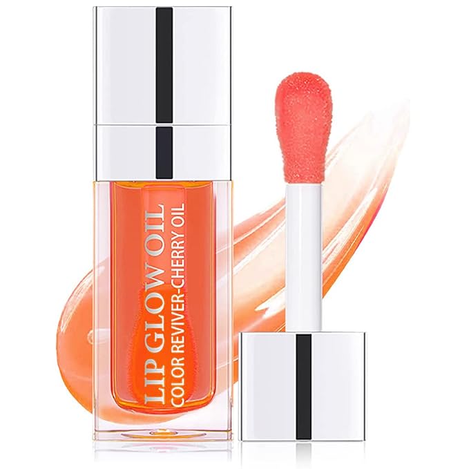 Lip Oil Hydrating Tinted Lip Balm, Plump Lip Gloss Lip Care Transparent Toot Lip Oil Tinted (004# Coral Orange)