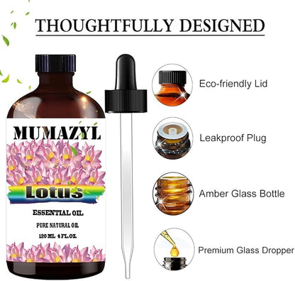 Lotus Essential Oil, Lotus Oil 4 Fl Oz 120ML for Diffuser Humidifier Yoga Cleaning DIY Candle Soap Making Essential Oils