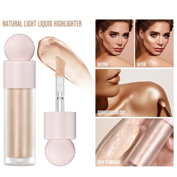 Liquid Highlighter Natural Glow For Face & Body, Cushion Applicator