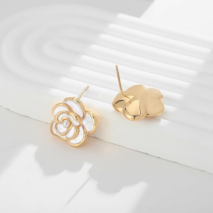 CLASSYZINT Gold/White/Red/Black Flower Stud Earrings