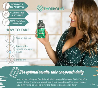 Complete Biotin Plus, Cinnamon Roll Flavor, Liposomal Formula, Biotin, Pumpkin Seed Oil, Black Cumin Seed Oil, D3, Hair Health, 15 Day Supply