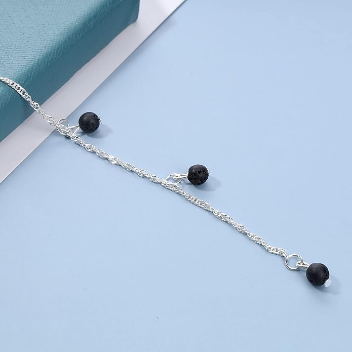 Boho Layered Lava Bead Necklace Silver