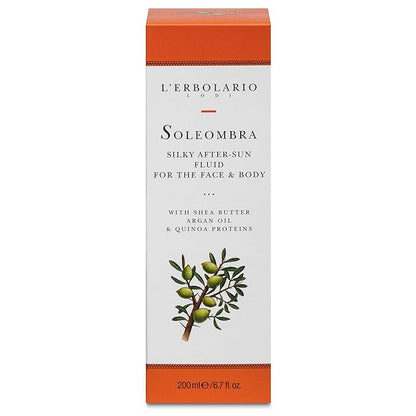 L'Erbolario Soleombra Silky After-Sun Fluid - After Sun Serum - Hydrating Sunburn Relief - Shea Butter, Argan Oil, and Quinoa Proteins - 6.7 oz