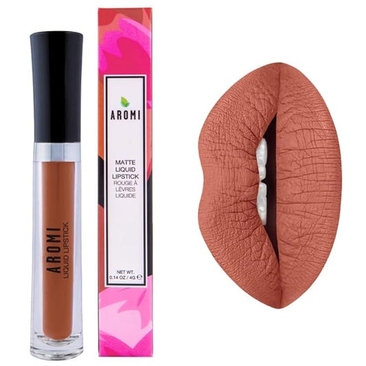Aromi Matte Liquid Lipstick | Brown Nutmeg Lip Color, Long Wear, Transfer Proof, Paraben, Phthalate, + Gluten Free, Waterproof, Vegan (Dark Caramel)