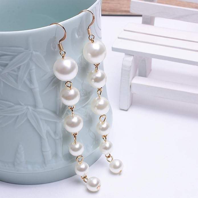 Boho Long Pearl Drop Earrings Vintage