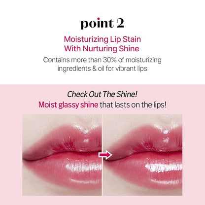 ETUDE Glow Fixing Tint #1 Pure Coral | Non-sticky Glossy Shine Lip stain | Fills up with comfortable moisture | Tinting for dry lips
