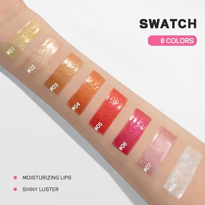 AKARY Shimmery Glitter Lip Gloss, Tinted Hydrating Waterproof Long Lasting Liquid Lipstick for Lip Plumper Makeup with Jojoba Seed OilRosa, Sparkle Lipstick Moisturizing High Shine Lip Glow Stain, 06