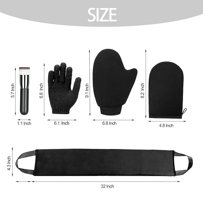 UNIMEIX 5 Pack Self Tanning Mitt Applicator Kit Set Self Tan Back Applicator with Self Tanning Glove for Self Tan Mitt Mini Self Tan Glove and Sunscreen Brush (Black)