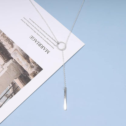 Boho Circle Bar Lariat Necklace Silver