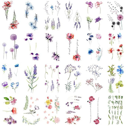 WEETUU 24 Sheets Small Floral Temporary Tattoo for Stickers (T04)
