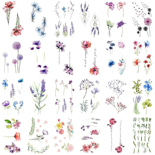 WEETUU 24 Sheets Small Floral Temporary Tattoo for Stickers (T04)