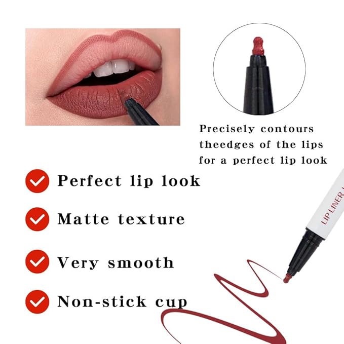 YUANLI Lip Stain Marker Pen, Lip Liner and Lipstick 2 in 1, Long Lasting Waterproof Matte Lip Tint Stain for Women, Hydrating and Waterproof 24 Hour Lip Liner Pencil & Liquid Lipstick - 03
