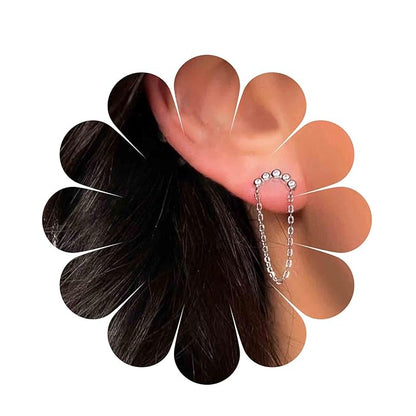 Boho Rhinestone Circle Studs Earrings Silver