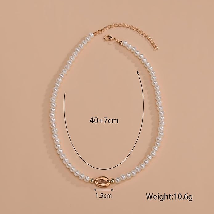 Boho Shell Pearl Necklace Choker Gold