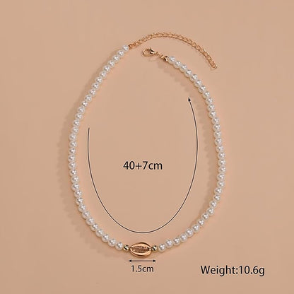 Boho Shell Pearl Necklace Choker Gold