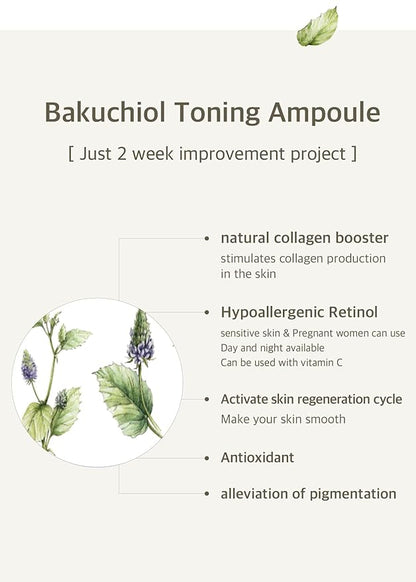 [FINDIVE OFFICIAL] Bakuchiol Toning Ampoule, 3% Bakuchiol, Plan-Based Retinal Alternative, Pure Vitamin C, Pure Vitamin E, Bisabolol, Brightning, Anti Wrinkle Serum, 1.01fl.oz