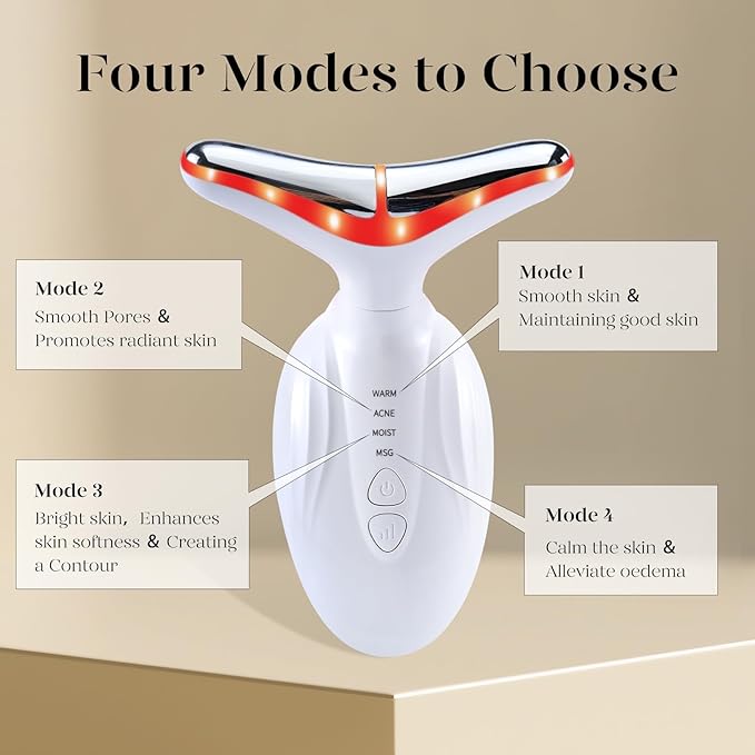 GUGUG 7 Color Multi-Function Face Massager for Face, Neck, Arms and Legs with Heat, Vibration and Relaxing Facial Massager - White