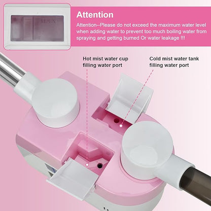 Professional Facial Steamer,2 in 1 Facial Steamers with Hot&Cool Mist, Height Adjustable Face Steamer, Pink Esthetician Steamer for Home Salon Spa