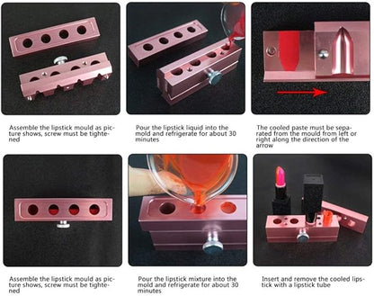 DIY Lipstick,12.1 Aluminum Alloy Rose Gold Dual Uses Lip Balm Maker Tool,DIY Makeup Cosmetics Lipstick Silicone Making Set Lipstick